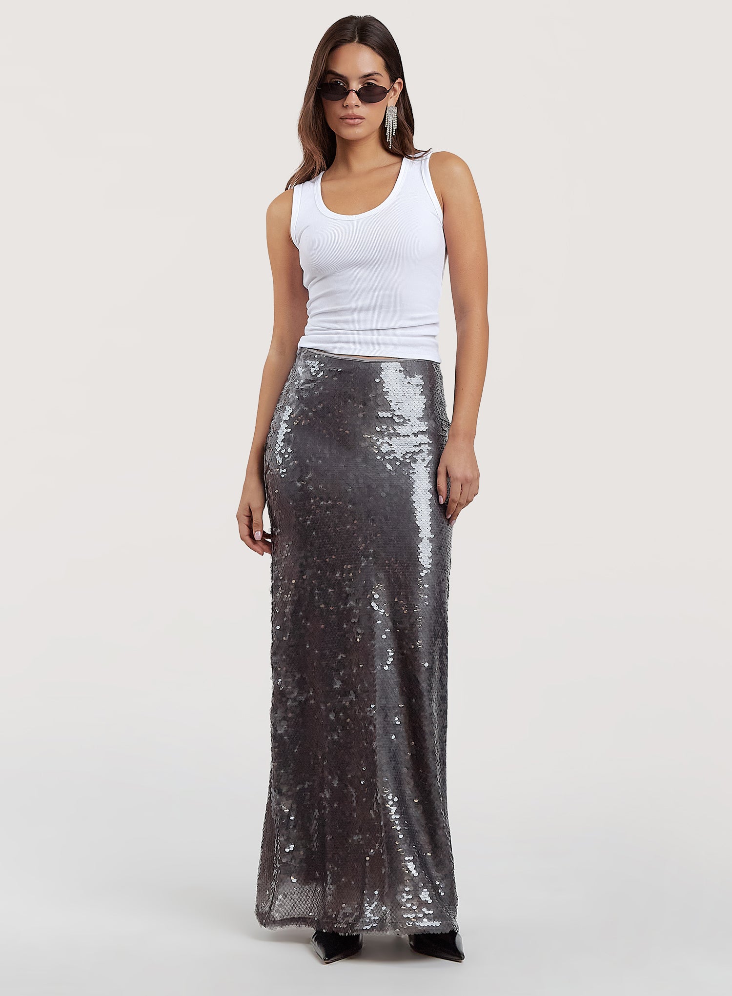 Silver Sequin Maxi Skirt- Odell